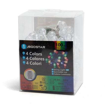 Aigostar - LED Venkovní vánoční řetěz 100xLED/8 funkcí 3xAA 10,3m IP44 multicolor