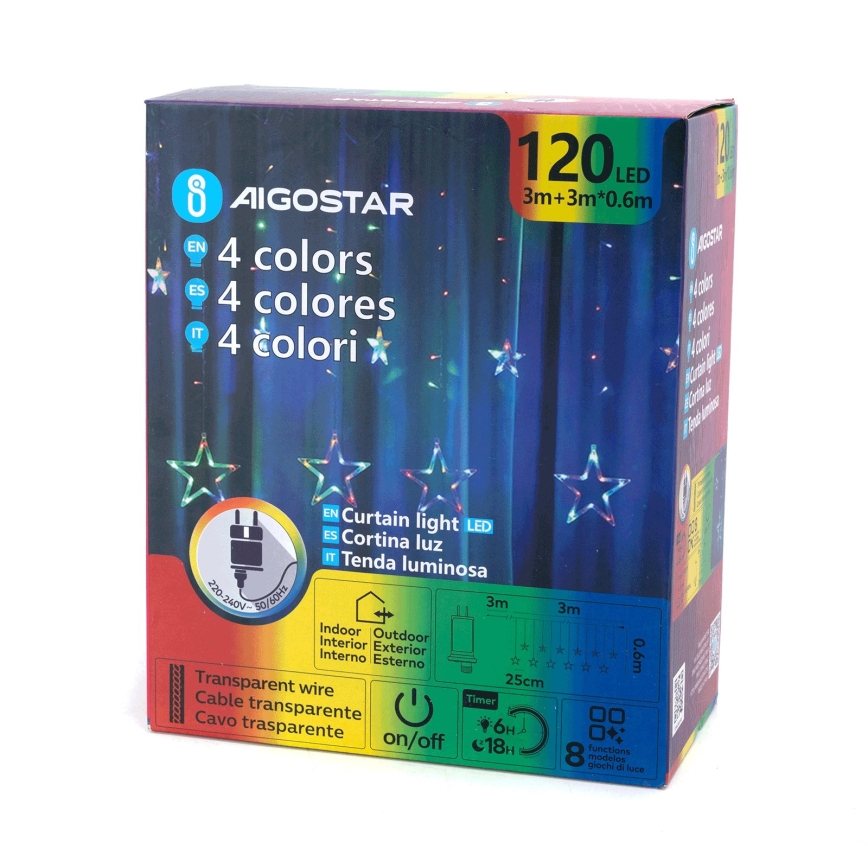 Aigostar - LED Venkovní vánoční řetěz 120xLED/8 funkcí 6x0,6m IP44 multicolor + dálkové ovládání