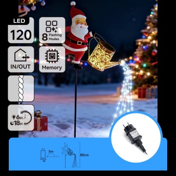 Aigostar - LED Venkovní vánoční dekorace 120xLED/8 funkcí 80 cm IP44 Santa/studená bílá