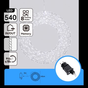 Aigostar - LED Venkovní vánoční dekorace 540xLED/6W/230V IP44 studená bílá 45cm kruh