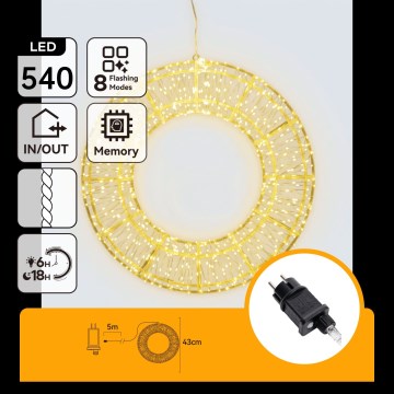 Aigostar - LED Venkovní vánoční dekorace 540xLED/6W/230V IP44 teplá bílá 45 cm kruh