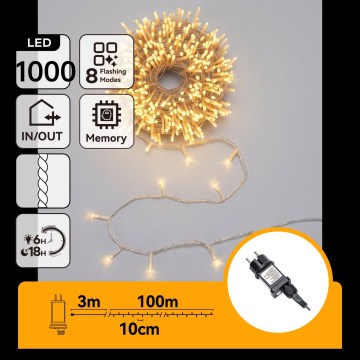 Aigostar - LED Venkovní vánoční řetěz 1000xLED/8 funkcí 103m IP44 teplá bílá