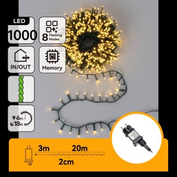 Aigostar - LED Venkovní vánoční řetěz 1000xLED/8 funkcí 23m IP44 teplá bílá