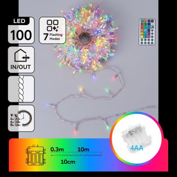 Aigostar - LED Venkovní vánoční řetěz 100xLED/7 funkcí 4xAA 10,3m IP44 multicolor + dálkové ovládání