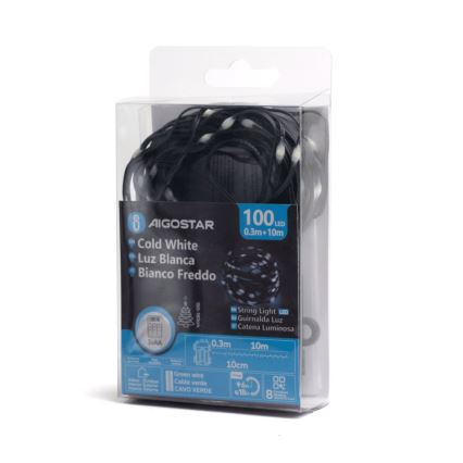 Aigostar - LED Venkovní vánoční řetěz 100xLED/8 funkcí/3xAA 10,3m IP44 studená bílá