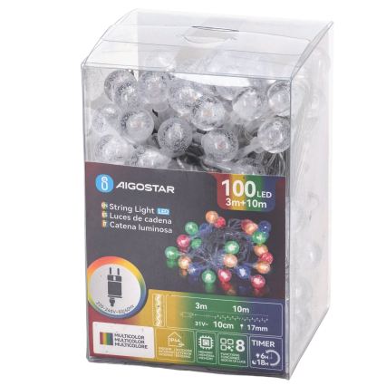 Aigostar - LED Venkovní vánoční řetěz 100xLED/8 funkcí 13m IP44 multicolor