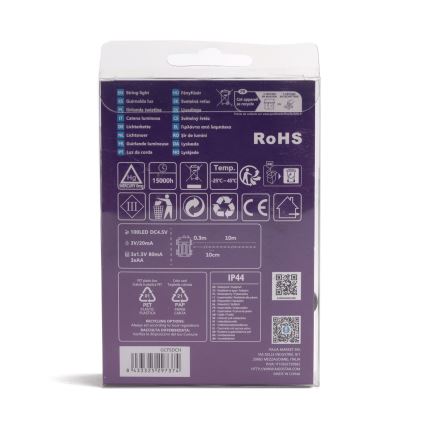 Aigostar-LED Venkovní vánoční řetěz 100xLED/8 funkcí 3xAA 10,3m IP44 multicolor