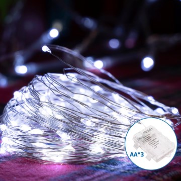 Aigostar - LED Venkovní vánoční řetěz 100xLED/8 funkcí/3xAA 10,3m IP44 studená bílá
