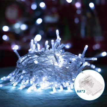 Aigostar - LED Venkovní vánoční řetěz 100xLED/8 funkcí/3xAA 10,3m IP44 studená bílá