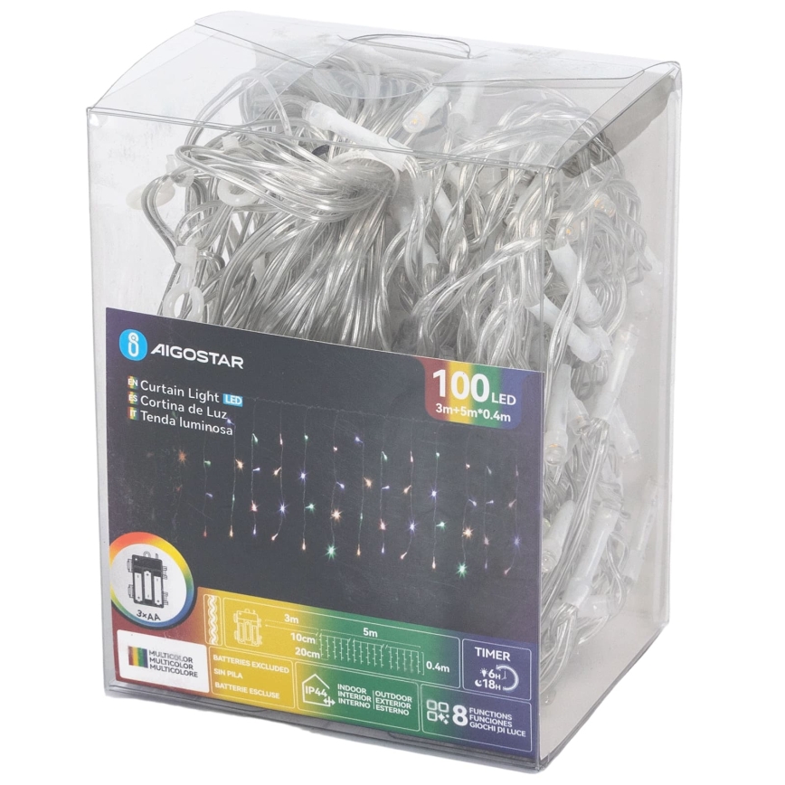 Aigostar-LED Venkovní vánoční řetěz 100xLED/8 funkcí 3xAA 8x0,4m IP44 multicolor