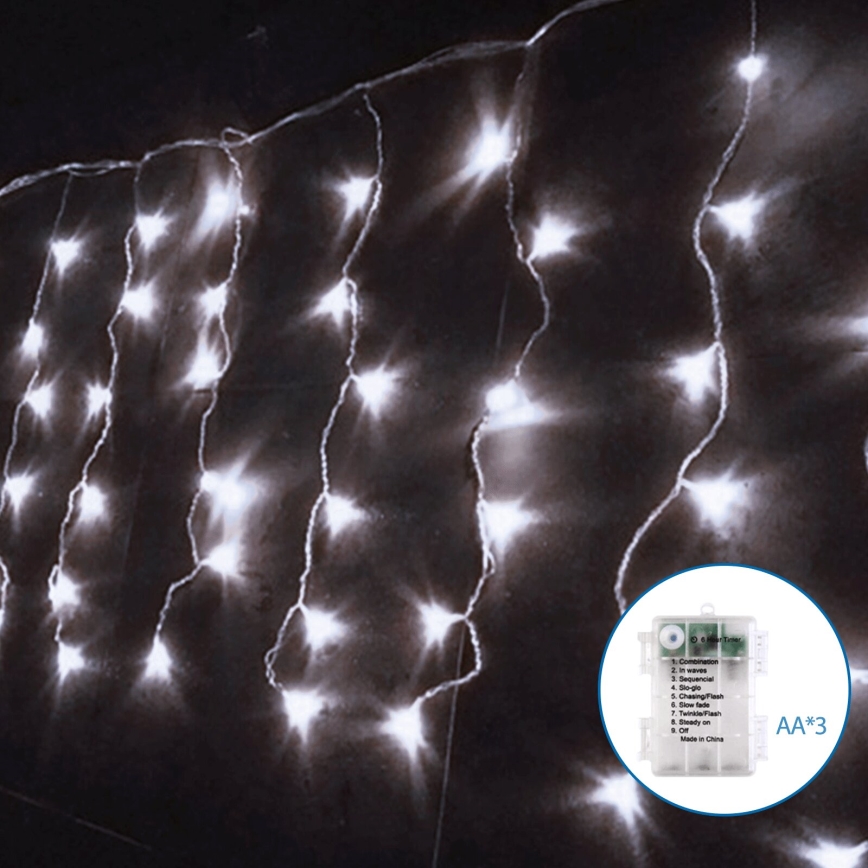 Aigostar - LED Venkovní vánoční řetěz 100xLED/8 funkcí/3xAA 8x0,4m IP44 studená bílá
