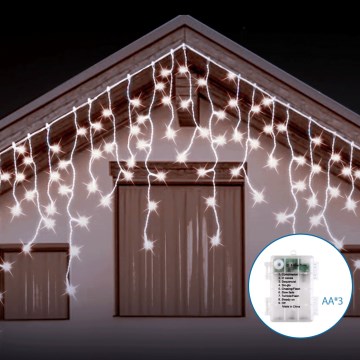 Aigostar - LED Venkovní vánoční řetěz 100xLED/8 funkcí/3xAA 8x0,6m IP44 studená bílá