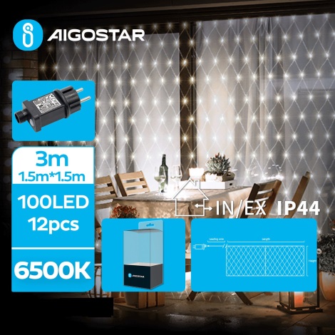 Aigostar- LED Venkovní vánoční řetěz 100xLED/8 funkcí 4,5x1,5m IP44 studená bílá