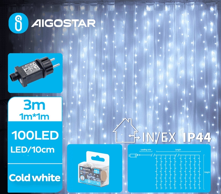 Aigostar - LED Venkovní vánoční řetěz 100xLED/8 funkcí 4x1m IP44 studená bílá