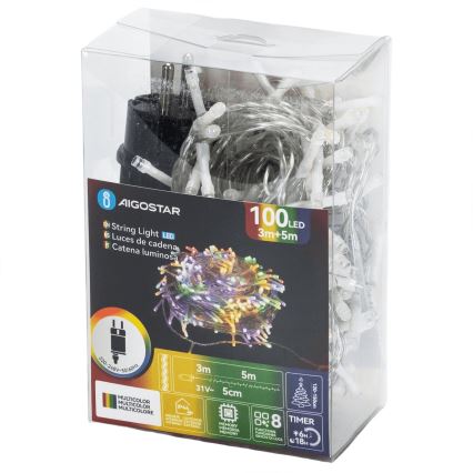 Aigostar - LED Venkovní vánoční řetěz 100xLED/8 funkcí 5,3m IP44 multicolor