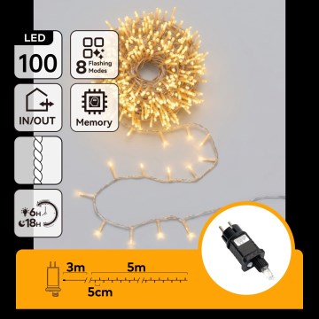 Aigostar - LED Venkovní vánoční řetěz 100xLED/8 funkcí 5,3m IP44 teplá bílá