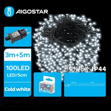 Aigostar - LED Venkovní vánoční řetěz 100xLED/8 funkcí 8m IP44 studená bílá