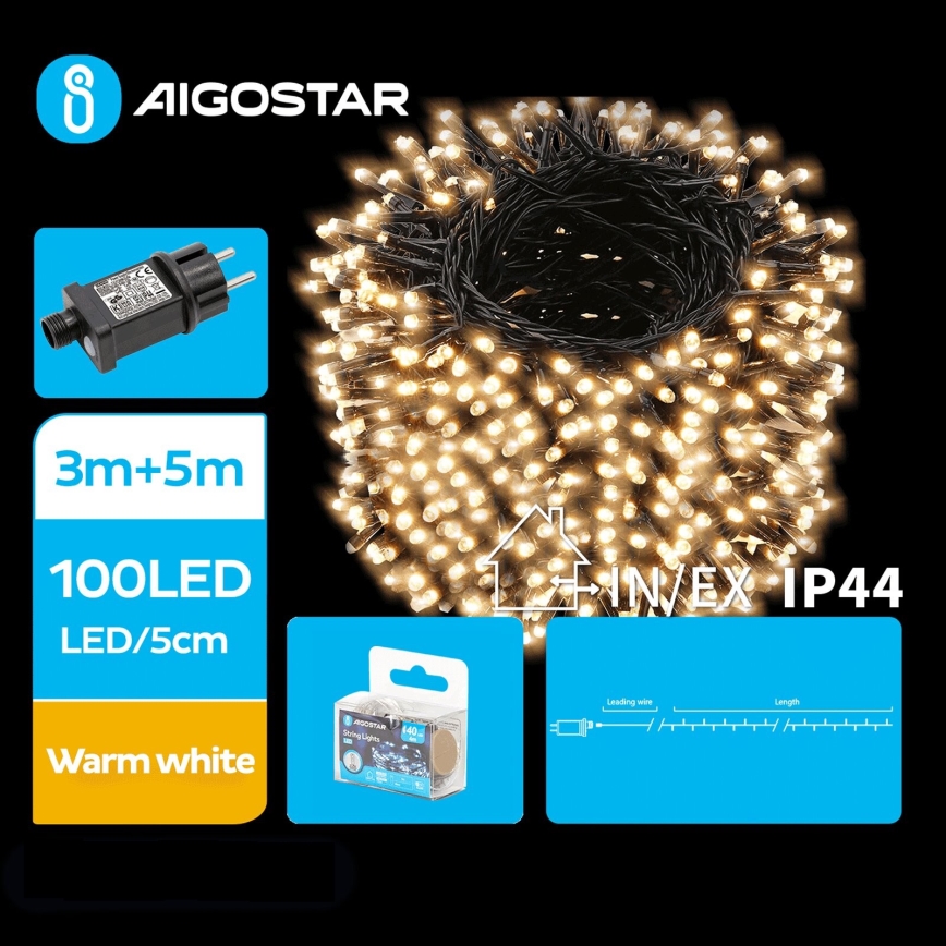 Aigostar - LED Venkovní vánoční řetěz 100xLED/8 funkcí 8m IP44 teplá bílá