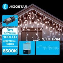 Aigostar - LED Venkovní vánoční řetěz 100xLED/8 funkcí 8x0,6m IP44 studená bílá