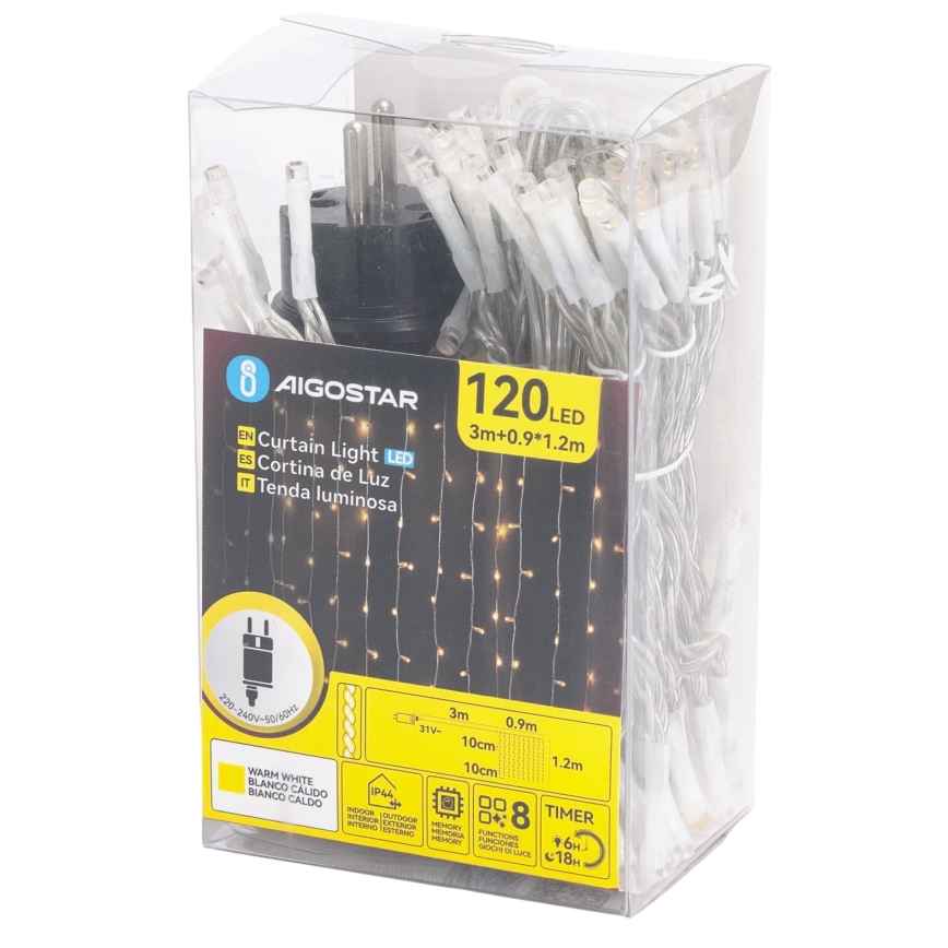 Aigostar - LED Venkovní vánoční řetěz 120xLED/8 funkcí 3,9x1,2m IP44 teplá bílá