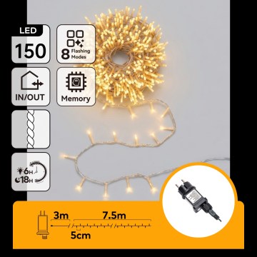 Aigostar - LED Venkovní vánoční řetěz 150xLED/8 funkcí 10,3m IP44 teplá bílá