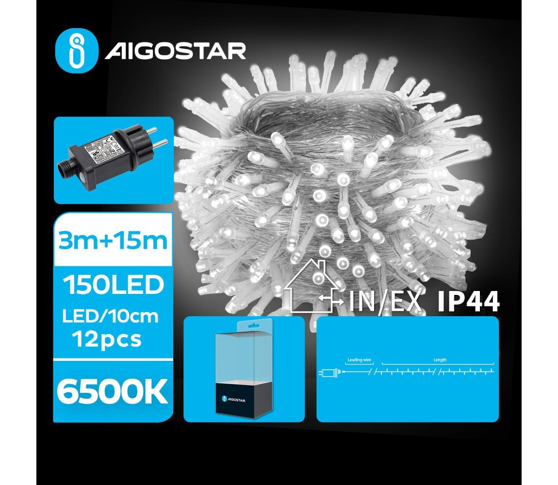 Aigostar B.V. Aigostar - LED Venkovní vánoční řetěz 150xLED/8 funkcí 18m IP44 studená bílá AI0450