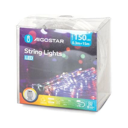 Aigostar - LED Venkovní vánoční řetěz 150xLED/8 funkcí 3xAA 15,3m IP44 multicolor