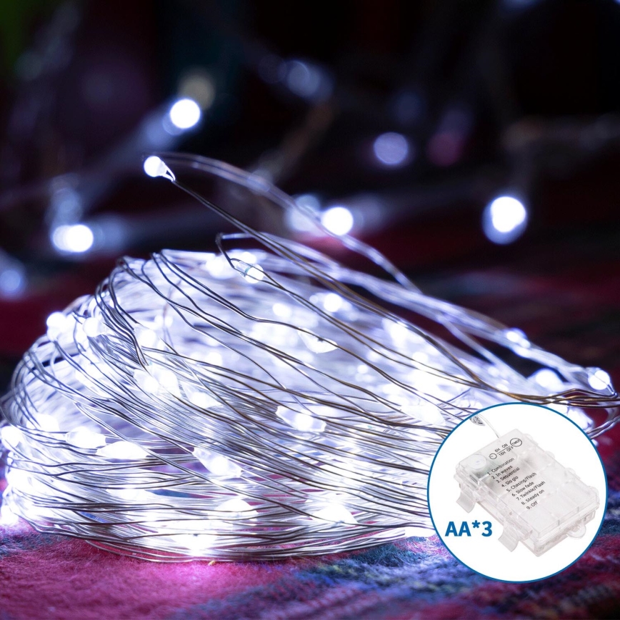 Aigostar - LED Venkovní vánoční řetěz 150xLED/8 funkcí/3xAA 15,3m IP44 studená bílá