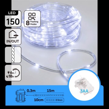 Aigostar - LED Venkovní vánoční řetěz 150xLED/8 funkcí 3xAA 15,3m IP44 studená bílá