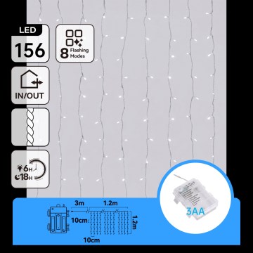 Aigostar - LED Venkovní vánoční řetěz 156xLED/8 funkcí 3xAA 4,2x1,2m IP44 studená bílá