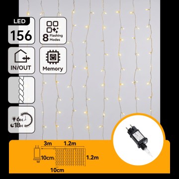 Aigostar - LED Venkovní vánoční řetěz 156xLED/8 funkcí 4,2x1,2m IP44 teplá bílá