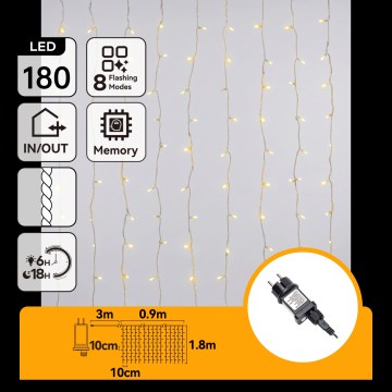 Aigostar - LED Venkovní vánoční řetěz 180xLED/8 funkcí 3,9x1,8m IP44 teplá bílá
