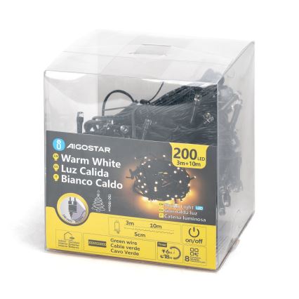 Aigostar - LED Venkovní vánoční řetěz 200xLED/8 funkcí 13m IP44 teplá bílá