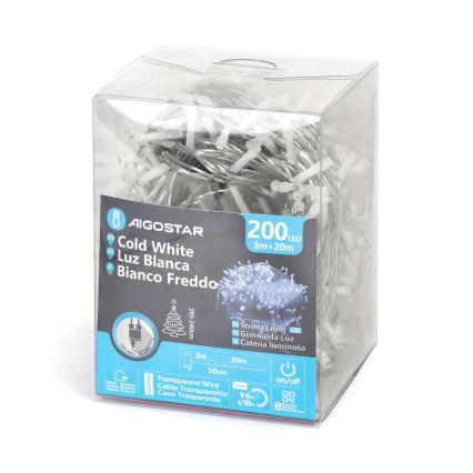 Aigostar - LED Venkovní vánoční řetěz 200xLED/8 funkcí 23m IP44 studená bílá