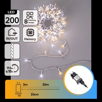 Aigostar - LED Venkovní vánoční řetěz 200xLED/8 funkcí 23m IP44 teplá bílá/studená bílá