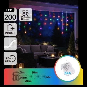 Aigostar - LED Venkovní vánoční řetěz 200xLED/8 funkcí 3xAA 13x0,6 m IP44 multicolor