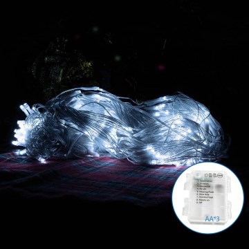 Aigostar - LED Venkovní vánoční řetěz 200xLED/8 funkcí/3xAA 6x1,5m IP44 studená bílá