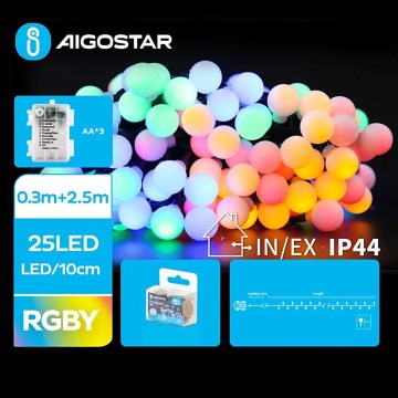 Aigostar - LED Venkovní vánoční řetěz 25xLED/3xAA/8 funkcí 2,8 m IP44 multicolor