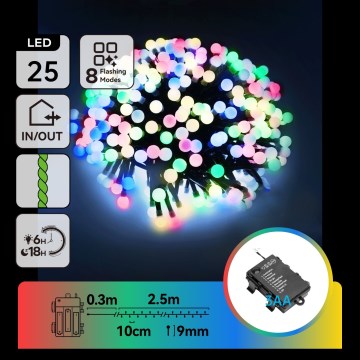 Aigostar - LED Venkovní vánoční řetěz 25xLED/8 funkcí 3xAA 2,8m IP44 multicolor