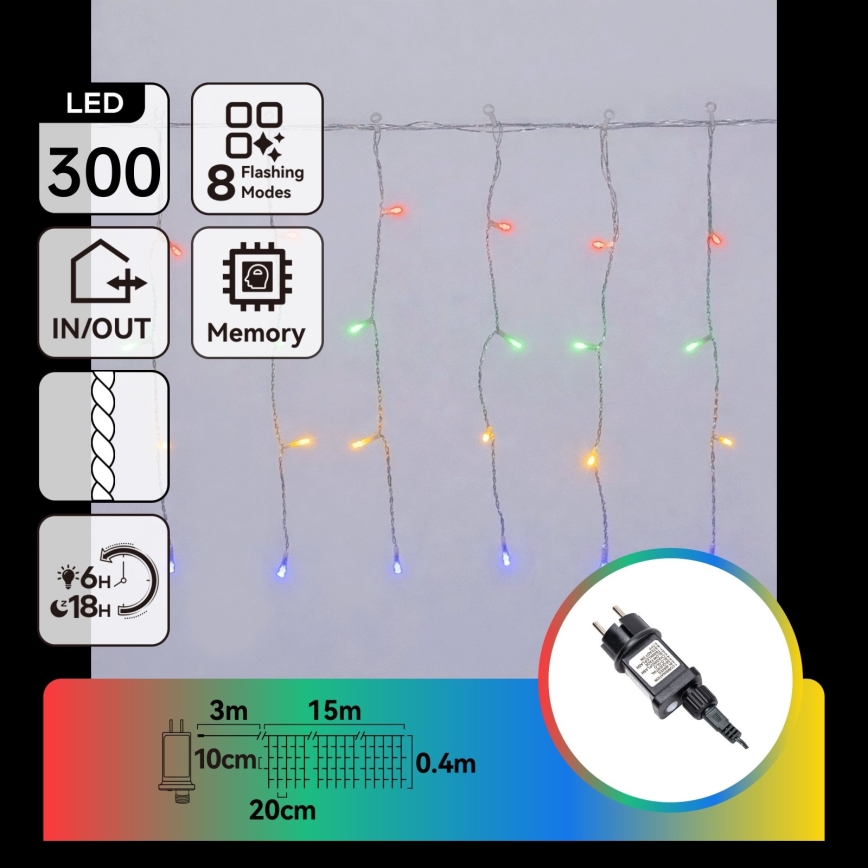 Aigostar - LED Venkovní vánoční řetěz 300xLED/8 funkcí 18x0,4m IP44 multicolor