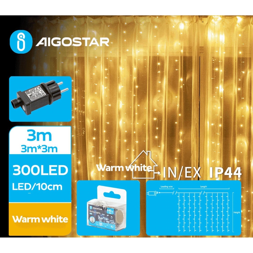 Aigostar - LED Venkovní vánoční řetěz 300xLED/8 funkcí 6x3m IP44 teplá bílá