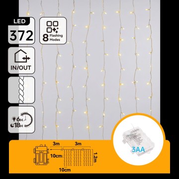 Aigostar - LED Venkovní vánoční řetěz 372xLED/8 funkcí 3xAA 6x1,2m IP44 teplá bílá