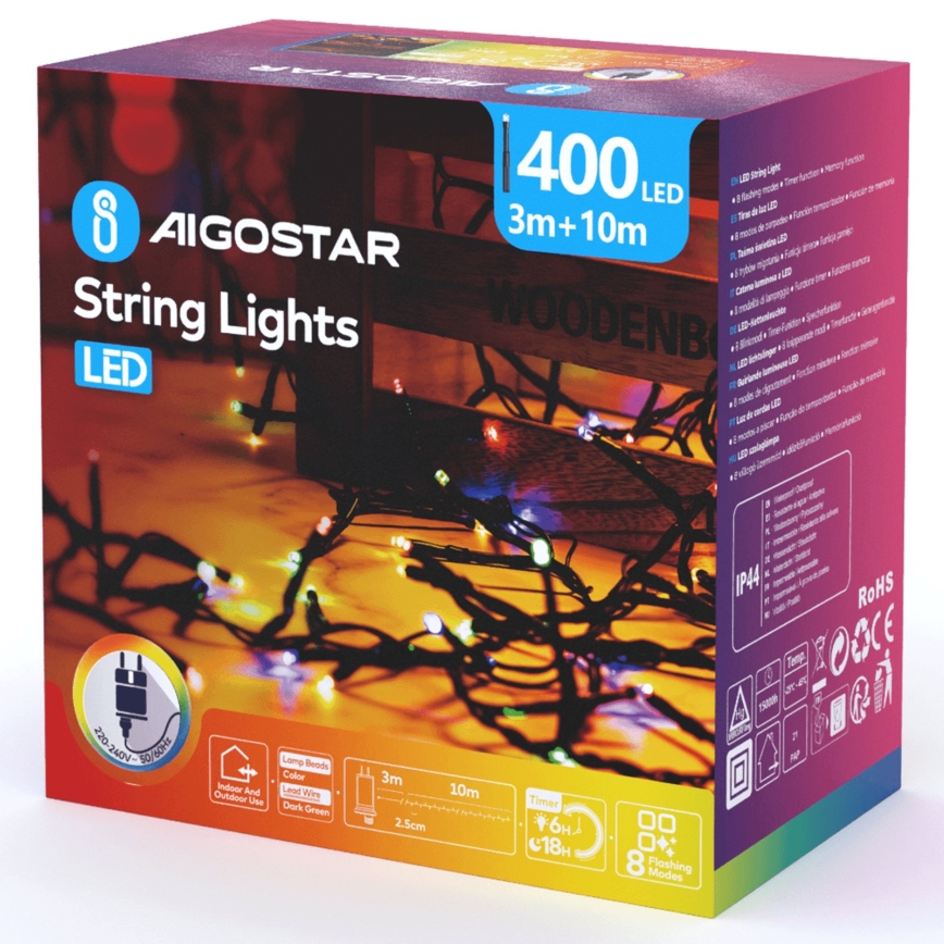 Aigostar - LED Venkovní vánoční řetěz 400xLED/8 funkcí 13m IP44 multicolor
