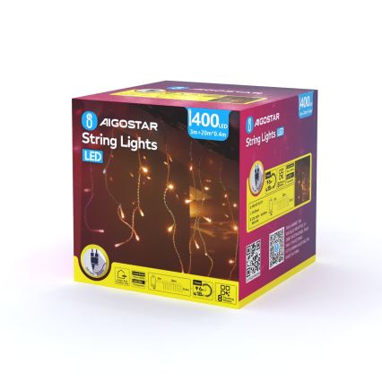 Aigostar - LED Venkovní vánoční řetěz 400xLED/8 funkcí 23x0,4m IP44 teplá bílá