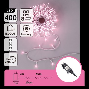 Aigostar - LED Venkovní vánoční řetěz 400xLED/8 funkcí 43m IP44 růžová