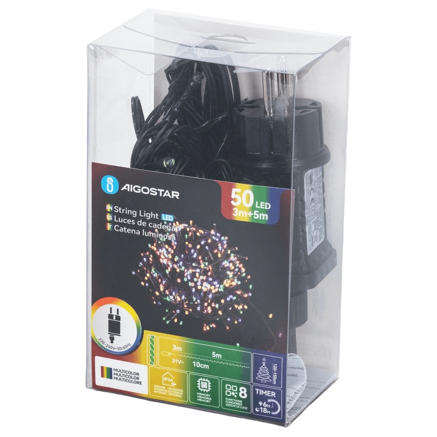 Aigostar - LED Venkovní vánoční řetěz 50xLED/8 funkcí 8m IP44 multicolor