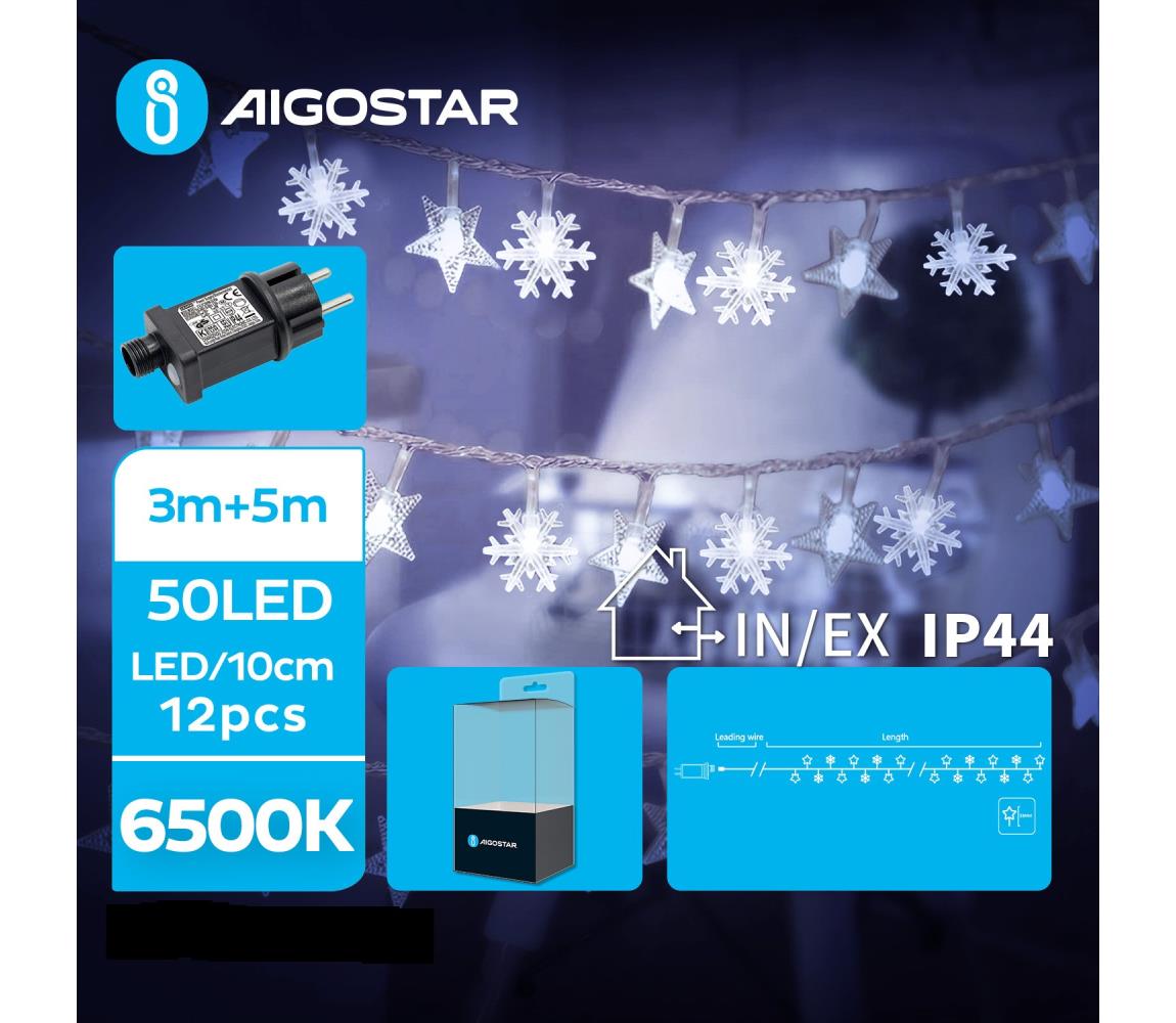 Aigostar B.V. Aigostar - LED Venkovní vánoční řetěz 50xLED/8 funkcí 8m IP44 studená bílá AI0469