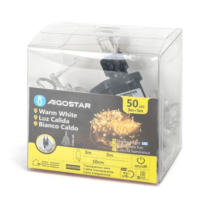 Aigostar - LED Venkovní vánoční řetěz 50xLED/8 funkcí 8m IP44 teplá bílá