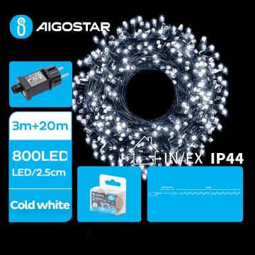Aigostar - LED Venkovní vánoční řetěz 800xLED/8 funkcí 23m IP44 studená bílá