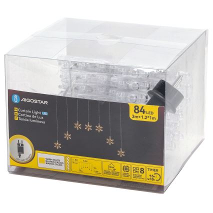 Aigostar - LED Venkovní vánoční řetěz 84xLED/8 funkcí 1,2x1m IP44 teplá bílá vločky